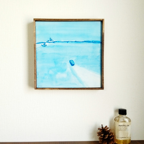 原画「港町」水彩イラスト ※木製額縁入り