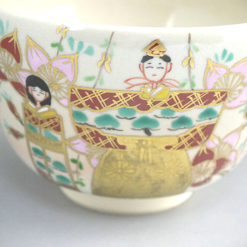 □茶道具 抹茶茶碗 平安 香菊 色絵金彩 菊なでしこ 共箱□