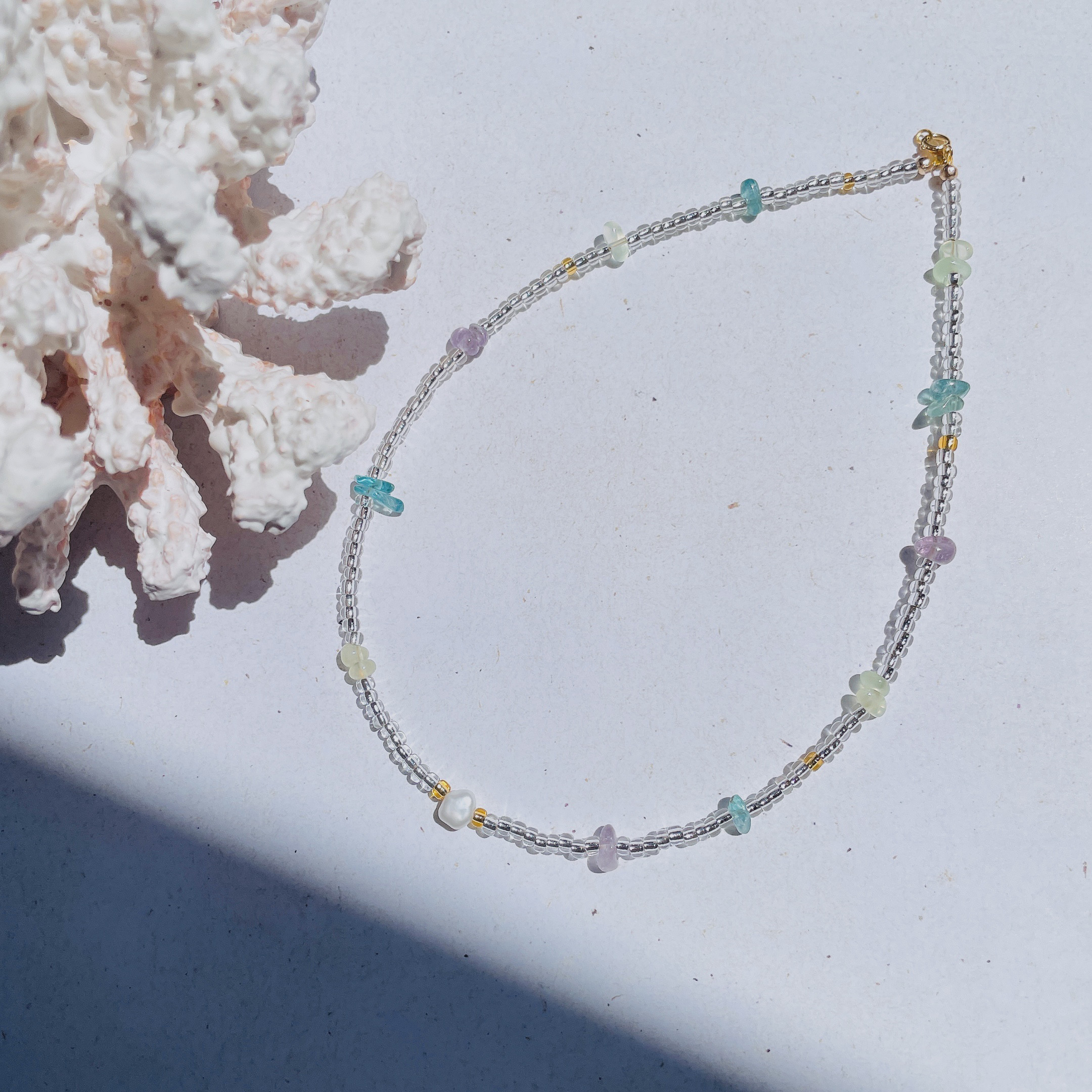 necklace×bracelet 〗2way さざれ石×クリアビーズ ネックレス