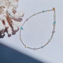eL+1】Beads Short Necklace おねコラボ クリア 天然石 eL+1】Beads