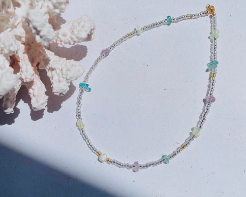 necklace×bracelet 〗2way さざれ石×クリアビーズ ネックレス