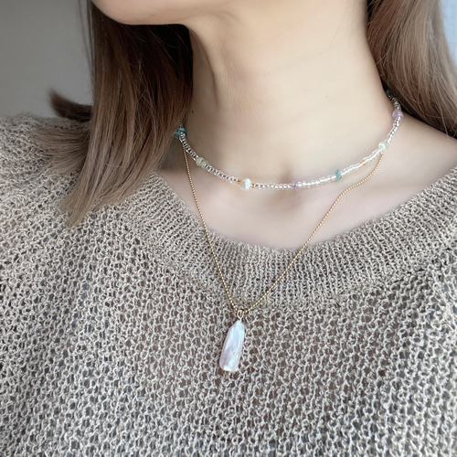 クリアビーズ と水晶ネックレス ANEMONE（アネモネ） ネックレス クリアガラスビーズネックレス「A