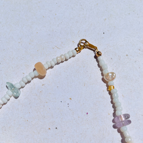 necklace×bracelet 〗2way さざれ石×ピュアホワイトビーズ