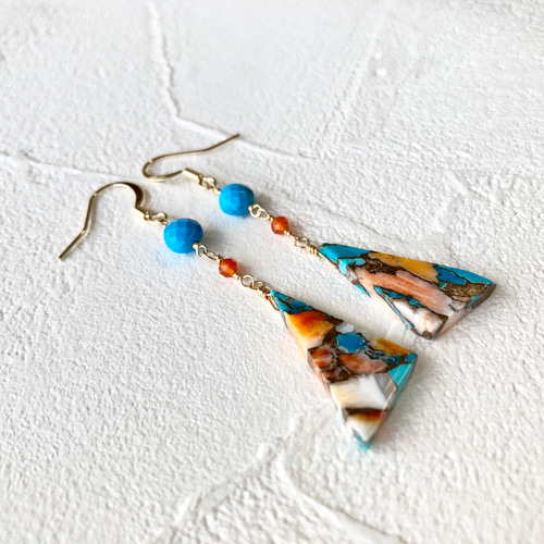 ○大粒オイスターカッパーターコイズのサマートライアングル・ピアスor  