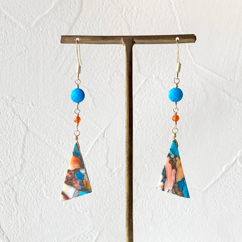 ○大粒オイスターカッパーターコイズのサマートライアングル・ピアスor  