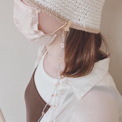 ビーズ帽子クリップ（ハットクリップ）・グラスコード（マスクチェーン