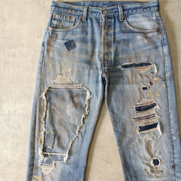 usa製 リーバイス 501 ビンテージ ダメージデニム グランジ w33 W33表記 リペアカスタム usa製 リーバイス 501 リメイクデニム