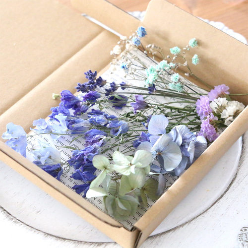 ドライフラワー　ハンドメイド　花材　花材詰め合わせ　紫陽花　マトリカリア　寒色系 ドライフラワー 詰め合わせ 花材セット MIX （デルフィニウム