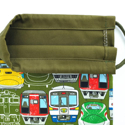 給食セット☆カラフル電車の給食袋＆ランチョンマット(40☓60)／カーキ