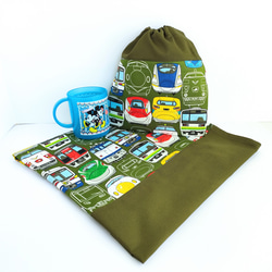 給食セット☆カラフル電車の給食袋＆ランチョンマット(40☓60)／カーキ