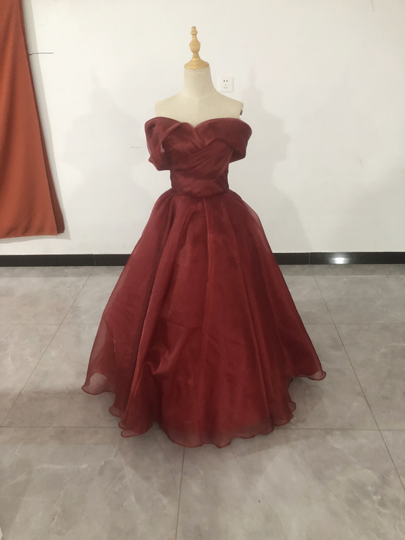 美品！ワインレッド カラードレス 編み上げ ふっくら柔らかなバック  