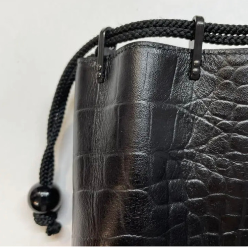 合切袋 巾着袋 信玄袋(マチ有り、大)、牛革(本革)途中切り替え無し、1