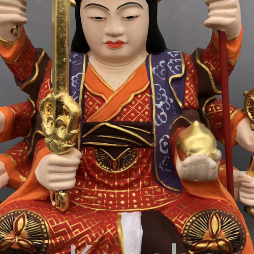珍品 木彫仏像 福神八臂弁財天座像 彫刻 彩繪 本金 切金 天然木