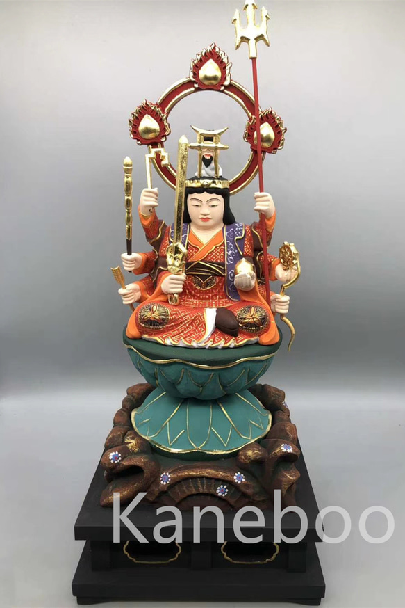 珍品 木彫仏像 福神八臂弁財天座像 彫刻 彩繪 本金 切金 天然木