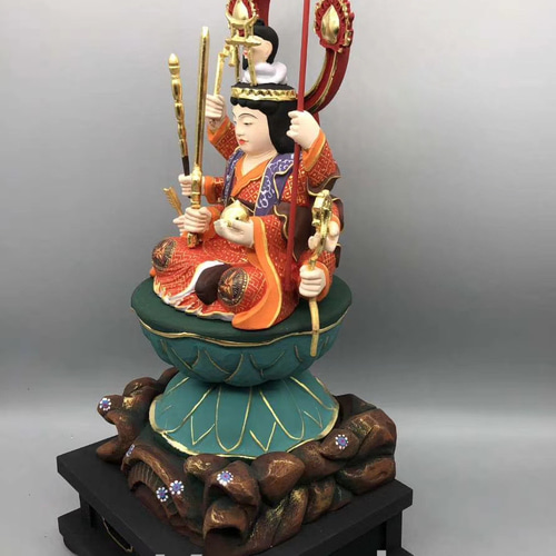 修縁堂】珍品 木彫 七福神 八臂弁財天 弁財天 仏像 彩繪 切金
