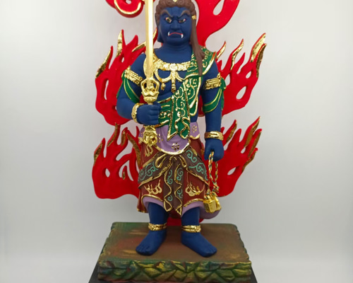 最高級 木彫り 仏像 不動明王立像 彫刻 彩繪 本金 切金 天然木檜材 豪華！木彫仏像 不動明王立像 彫刻 彩繪 本金 切金 天然木檜材