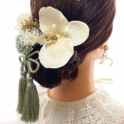 成人式 卒業式 胡蝶蘭髪飾り×ミントグリーンミックス 結婚式 成人式 卒業式 胡蝶蘭髪飾り×ミントグリーンミックス 結婚式