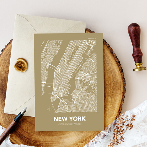 アートポスター MAP ニューヨーク ベージュ L判 ハガキ 2L判 A4 A3 B3