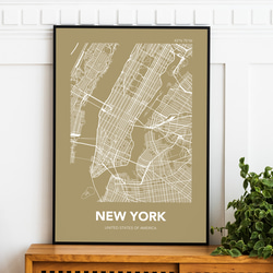アートポスター MAP ニューヨーク ベージュ L判 ハガキ 2L判 A4 A3 B3 A2 B2 アート モノトーン 2枚目の画像