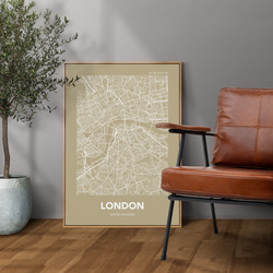 アートポスター MAP ロンドン ベージュ L判 ハガキ 2L判 A4 A3 B3 A2 B2 アート モノトーン 1枚目の画像