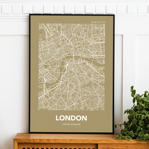 アートポスター MAP ロンドン ベージュ L判 ハガキ 2L判 A4 A3 B3 A2 B2 アート モノトーン 2枚目の画像