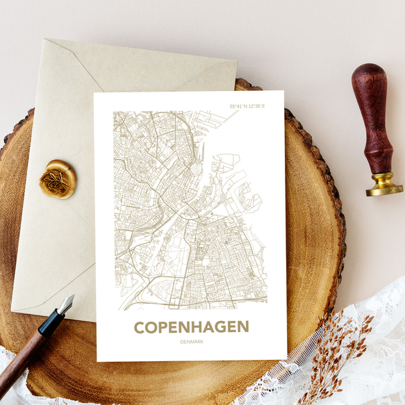 アートポスター MAP コペンハーゲン ベージュ L判 ハガキ 2L判 A4 A3 B3 A2 B2 アート モノトーン 3枚目の画像