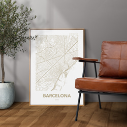 アートポスター MAP バルセロナ スペイン ベージュ L判 ハガキ 2L判 A4 A3 B3 A2 B2 アート 1枚目の画像