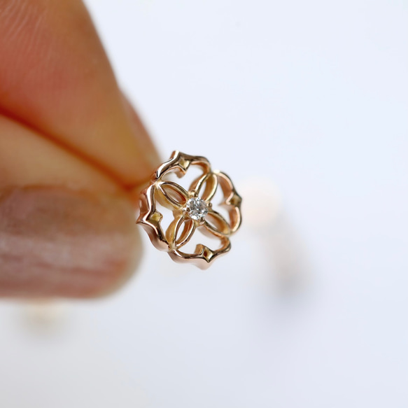 [K18/K10/Platinum]蕾絲水印耳環鑽石&lt;VP005&gt; 第7張的照片