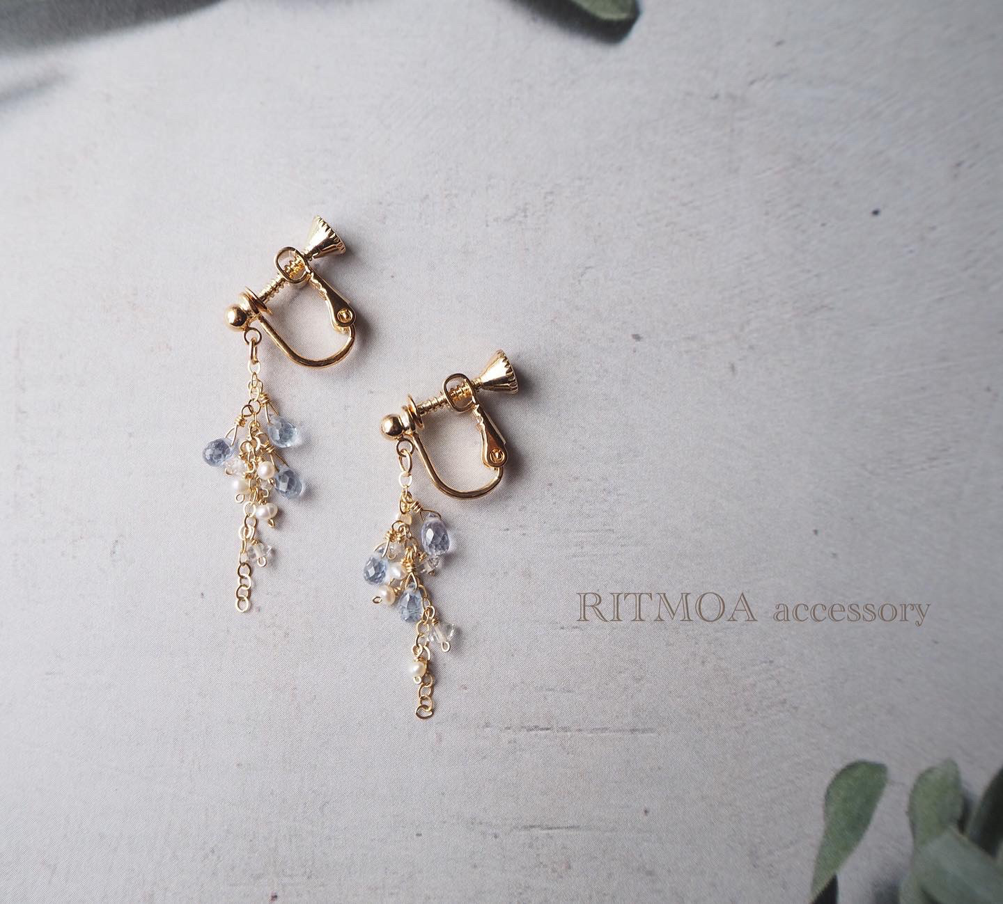 14kgf☆セイロンサファイア シャラシャラピアス・イヤリング