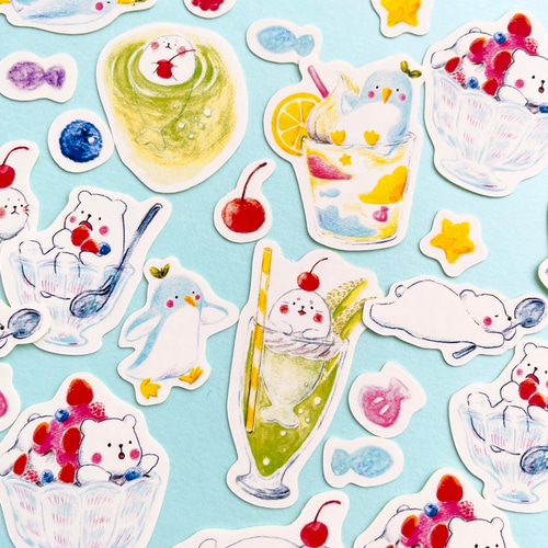 ひんやりスイーツどうぶつのフレークシール（41枚入） シール