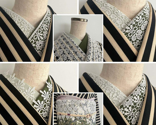 m*　ハンドメイド半幅帯No,48＋黒レース半襟　おまとめ a5c3853de91a71f27db3b25d766027