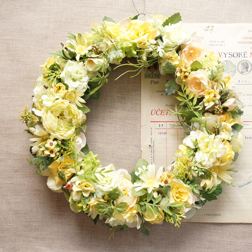 黄色いバラのアートフラワーリース リース atelier-plantsplanet