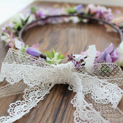 花冠　花かんむり　薄紫　ナチュラル　レース　蝶　バラ　ローズ　デージー　ウェディング　ブライダル　結婚式　髪飾り 12枚目の画像