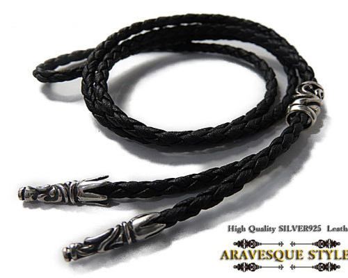 革紐 3mm ブラック ネックレス レザー 編み込み シルバー925