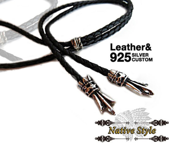 革紐 3mm ブラック レザー ネックレス シルバー 編み込み 革ひも