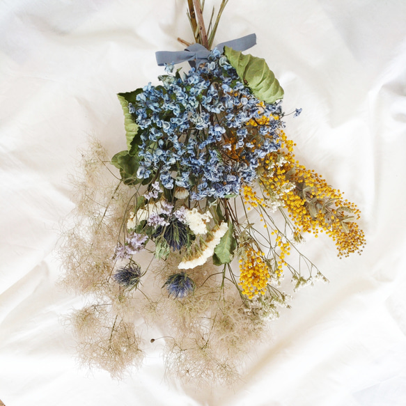 紫陽花とミモザ＊ドライフラワースワッグ❀ブーケ　ギフト 6枚目の画像