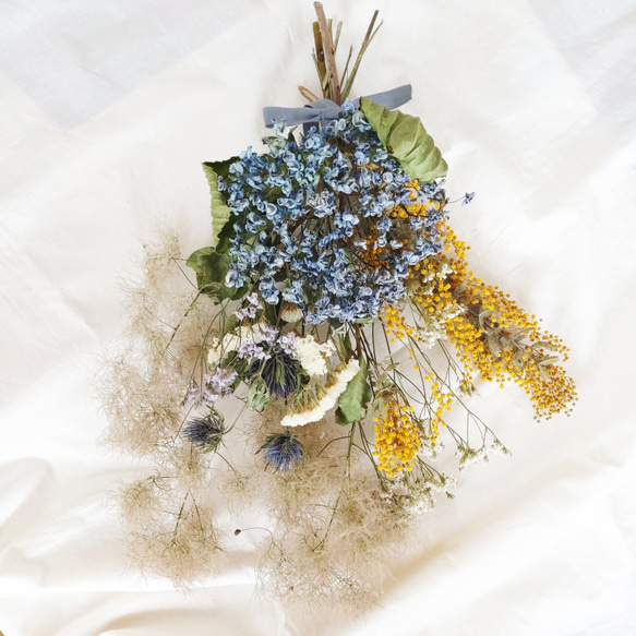 紫陽花とミモザ＊ドライフラワースワッグ❀ブーケ　ギフト 4枚目の画像