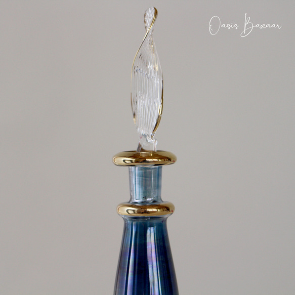 GOLD［Mサイズ］エジプトガラス香水瓶 パフュームボトル アロマオイル ブルー 3枚目の画像