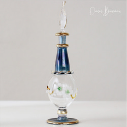 GOLD［Mサイズ］エジプトガラス香水瓶 パフュームボトル アロマオイル ブルー 1枚目の画像