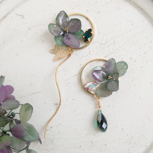 紫陽花ミルフィーユ Hydrangea＆Bijou【イヤリング・ピアス】萌葱色 
