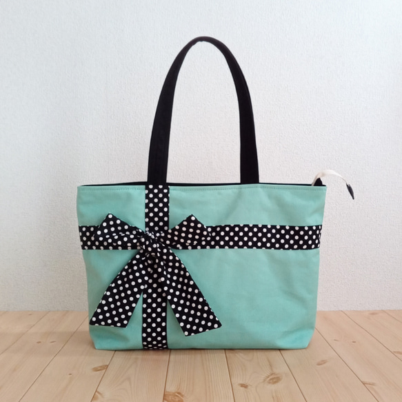 帆布ドット　フリル　グリーン　レッスンバッグ 帆布ドット フリル グリーン レッスンバッグ 手提げ・レッスン