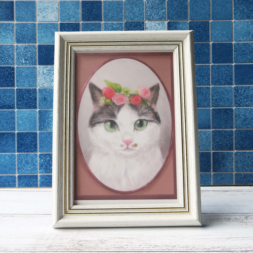 油絵専用花冠の猫サバトラ白ちゃん
