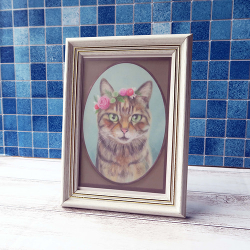 油絵 専用 花冠の猫 サバトラ白ちゃん ドレスアップ】F8 絵画 原画