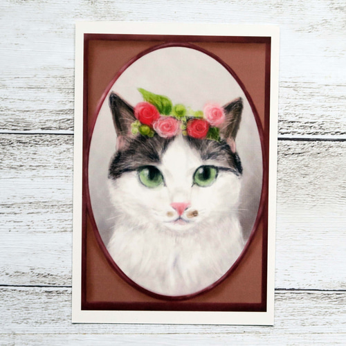 油絵 専用 花冠の猫 サバトラ白ちゃん