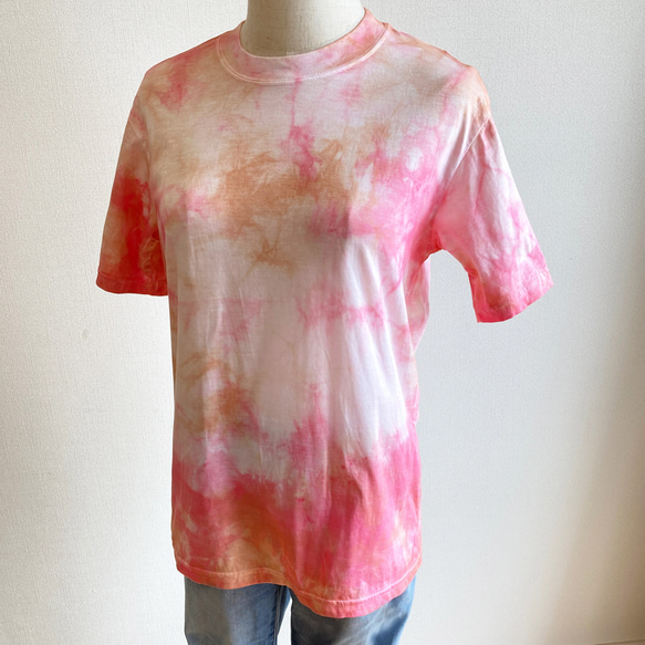 手染めTシャツ・アプリコットピンク色 3枚目の画像