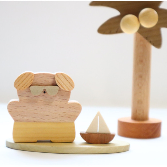 おひさまさんさん品！ サングラスのいぬちゃん＊受注制作 夏の季節飾り 木のおもちゃ