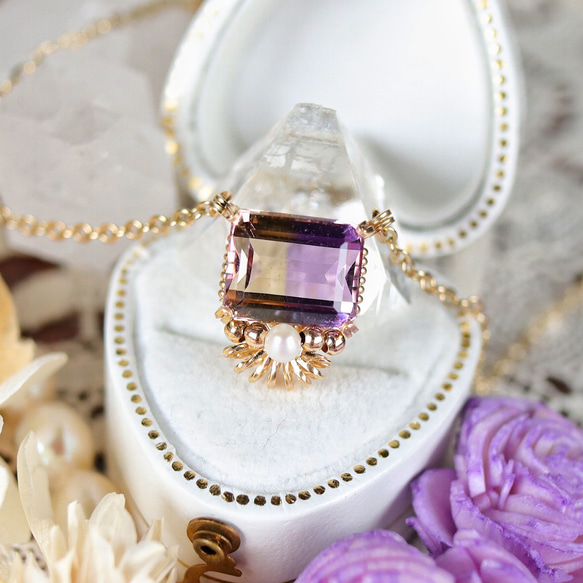 アメトリン　ピンクサファイア　ペンダントトップ　ワイヤージュエリー アメトリン ピンクサファイア ペンダントトップ ワイヤージュエリー