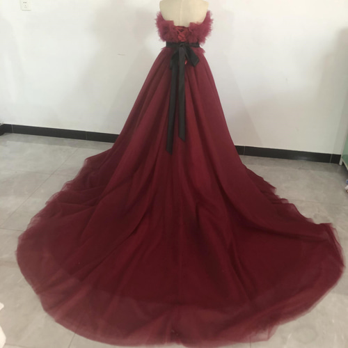 美品！ワインレッド カラードレス 華やかなトレー 編み上げ 抜群の  