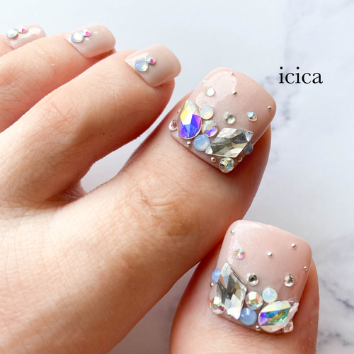 フットネイルチップ ワンホン ビジュー マグネット フラワー キラキラ