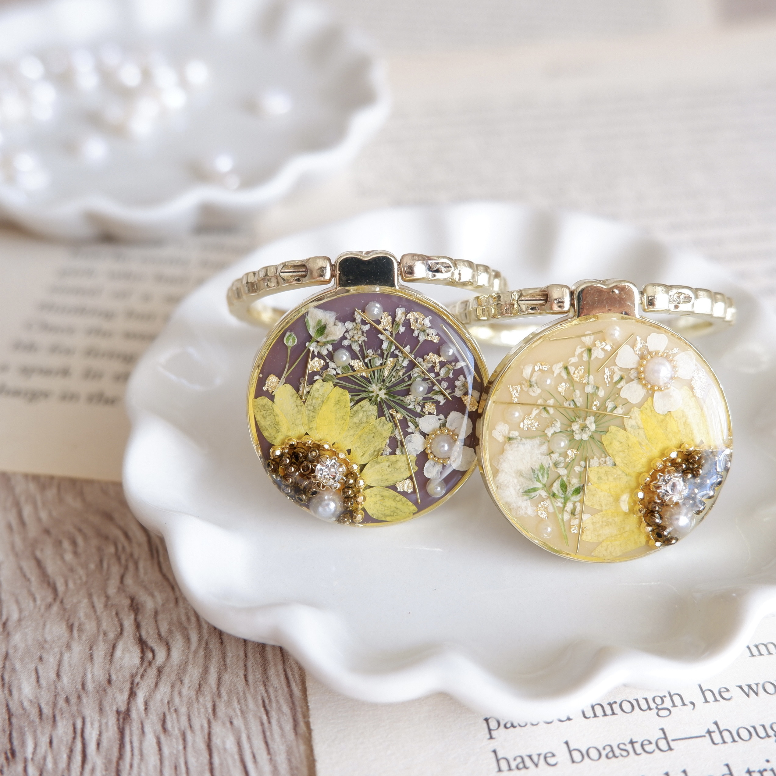 【全機種対応】❁スマホリング付き❁ 向日葵のボタニカルライン❁.*･ﾟ押し花スマホケース